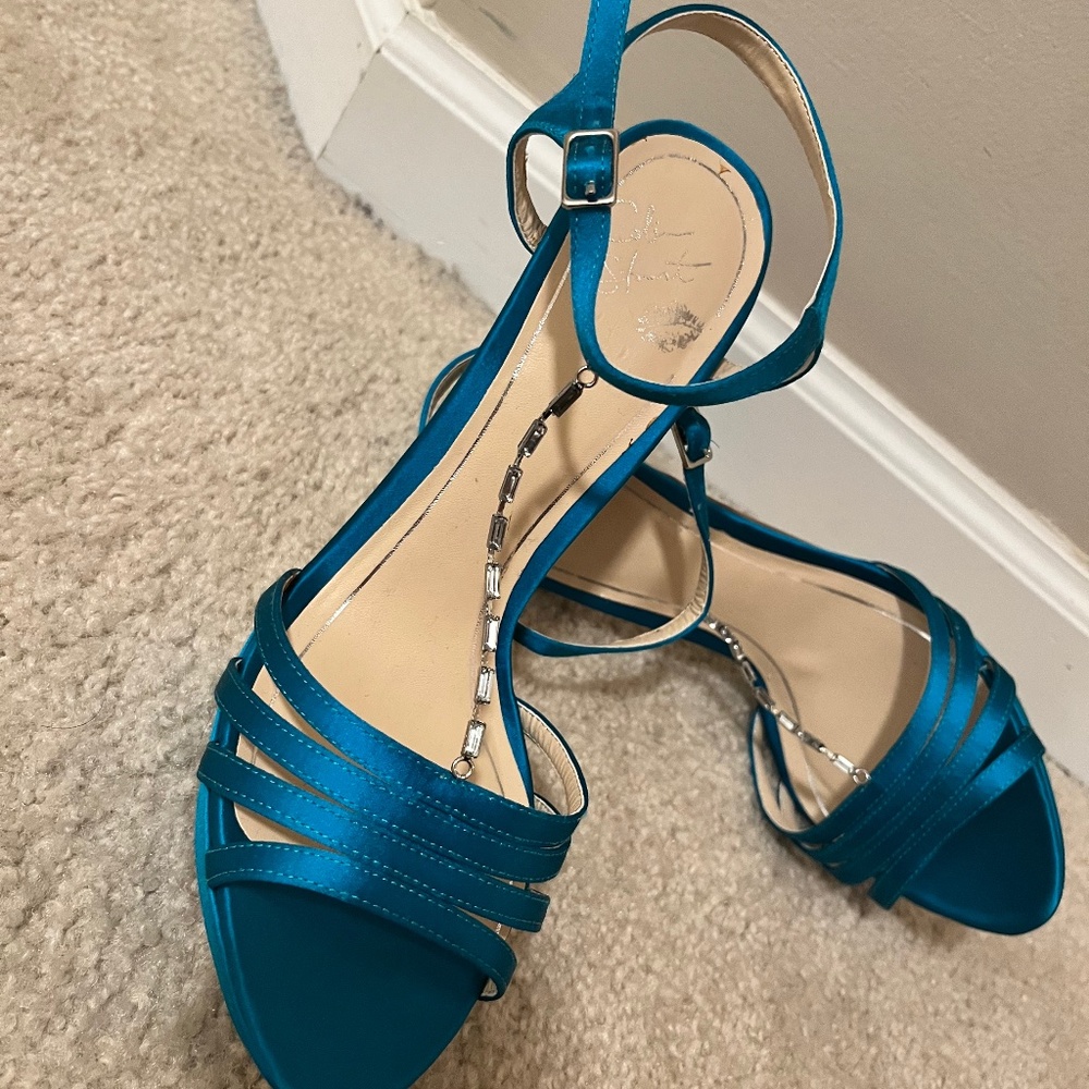 Turquoise Satin platform Heeled Sandel